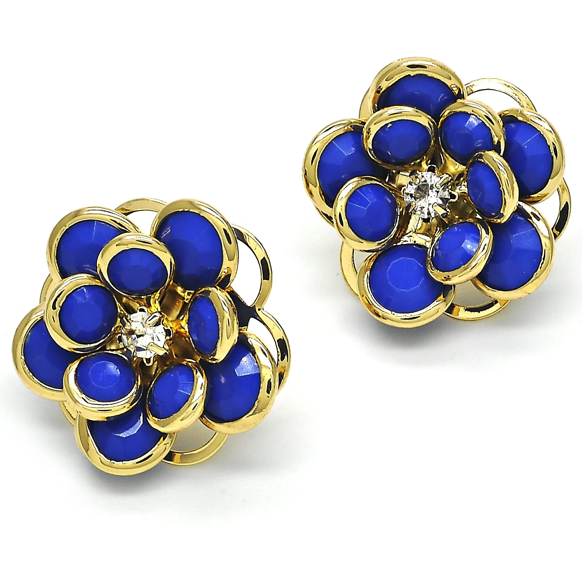 18k Gold Filled High Polish Finsh Sapphire Hibiscus Crystal Stud Earring 18K Gold