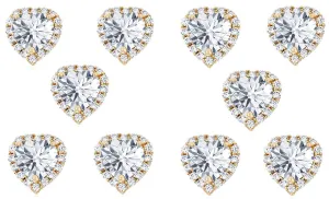 18k Yellow Gold Plated 1Ct Heart White Sapphire Set of Five Halo Stud Earrings