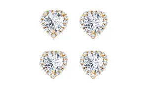 18k Yellow Gold Plated 4mm 1Ct Heart White Sapphire Set of Two Halo Stud Earrings