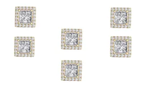 18k Yellow Gold Plated 4mm 4Ct Square Cut White Sapphire Set of Three Halo Stud Earrings