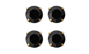 18k Yellow Gold Plated Created Black Sapphire 3 Carat Round Pack of Two Stud Earrings