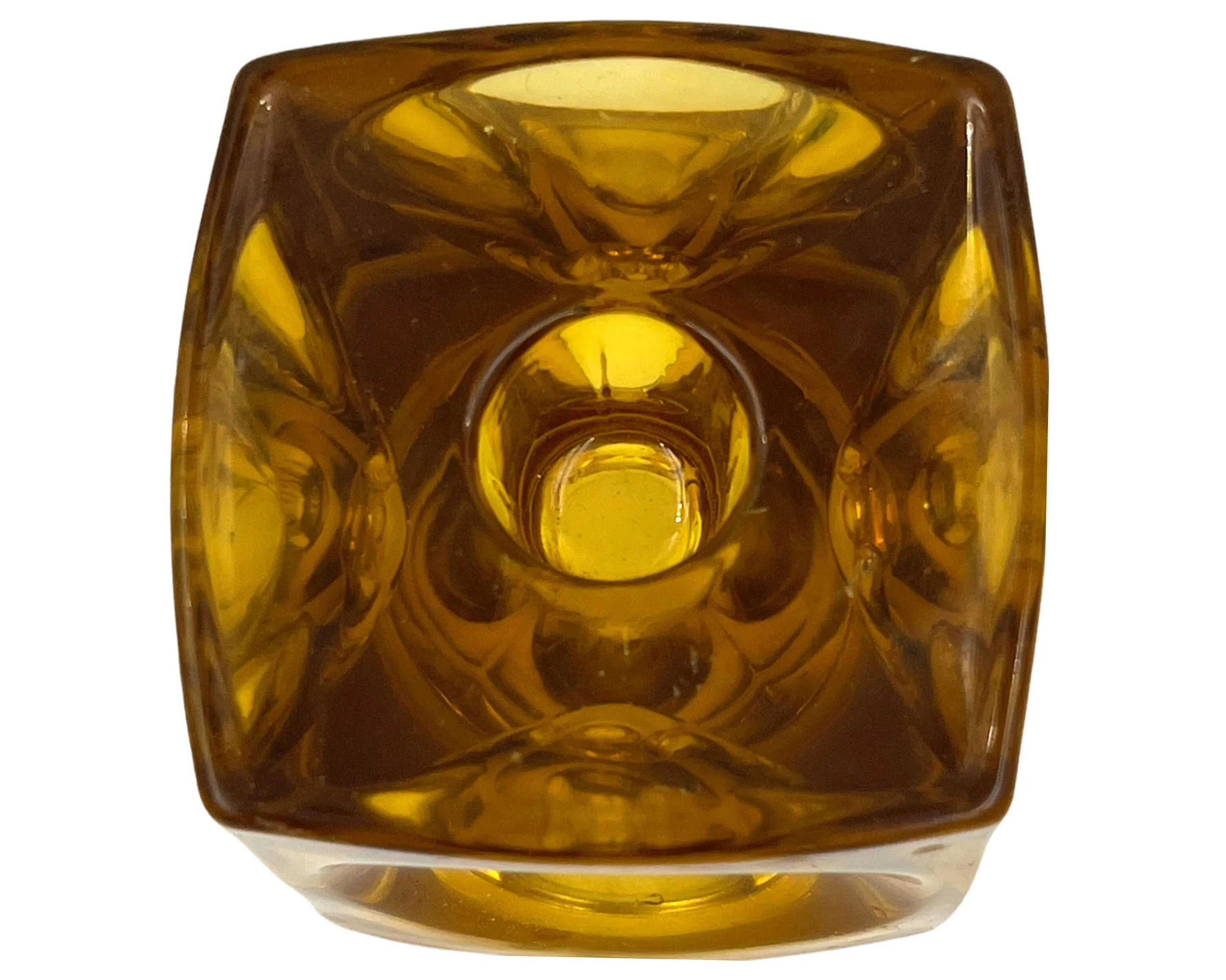 1960s Modernist Amber Glass Cube Candle Holder Rudolf Jurnikl Sklo Union