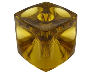 1960s Modernist Amber Glass Cube Candle Holder Rudolf Jurnikl Sklo Union