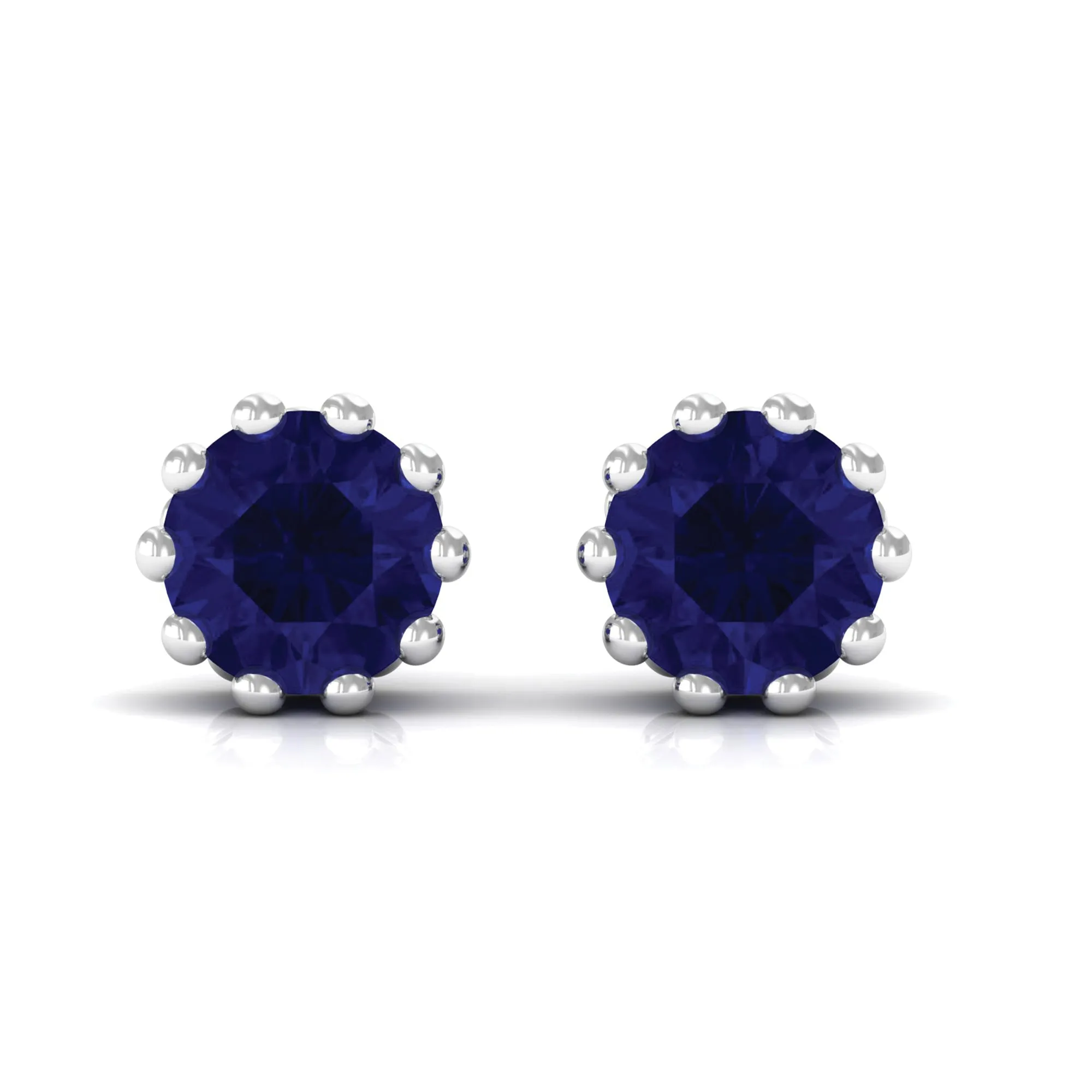 2 CT Blue Sapphire Solitaire Stud Earrings in Crown Setting