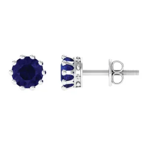 2 CT Blue Sapphire Solitaire Stud Earrings in Crown Setting