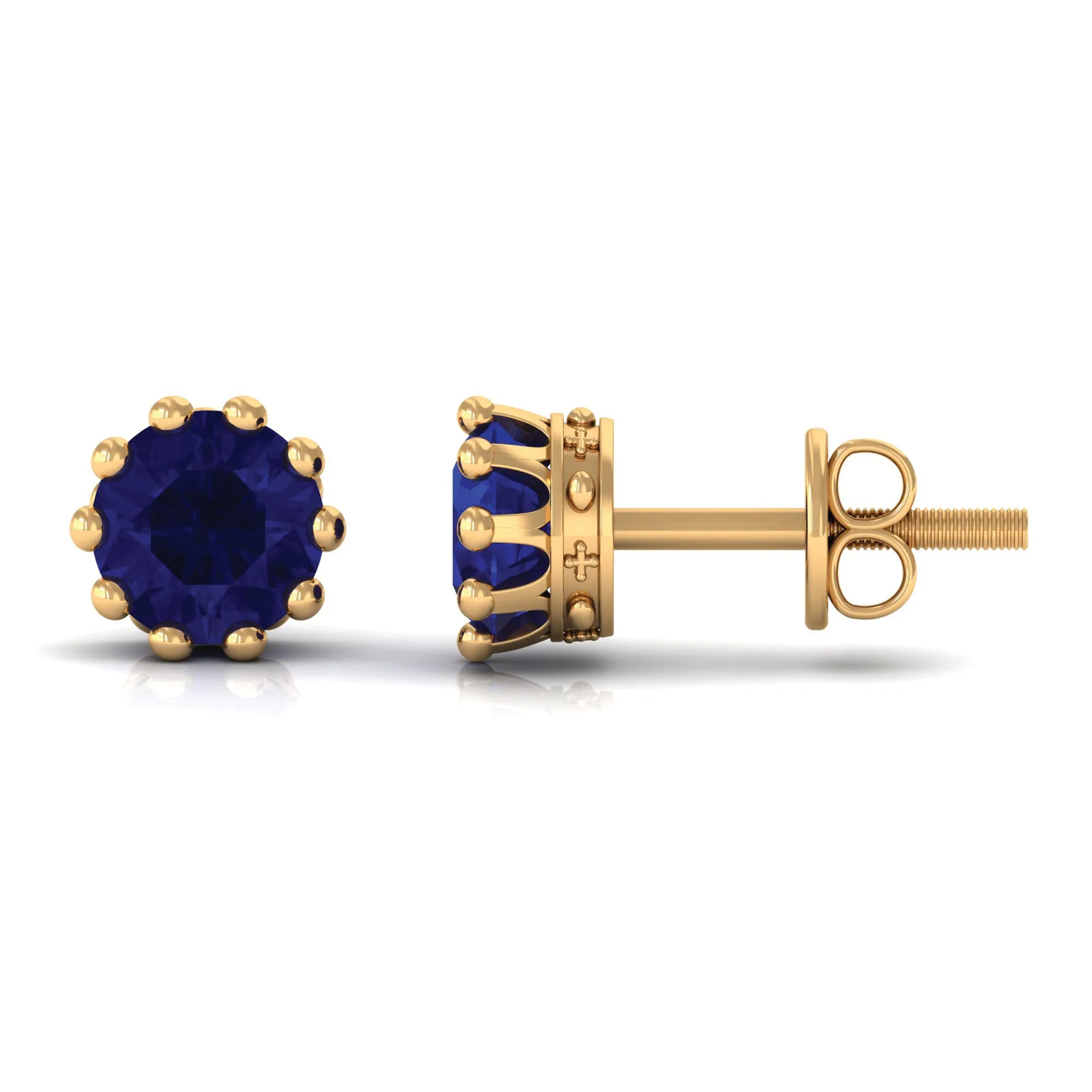 2 CT Blue Sapphire Solitaire Stud Earrings in Crown Setting