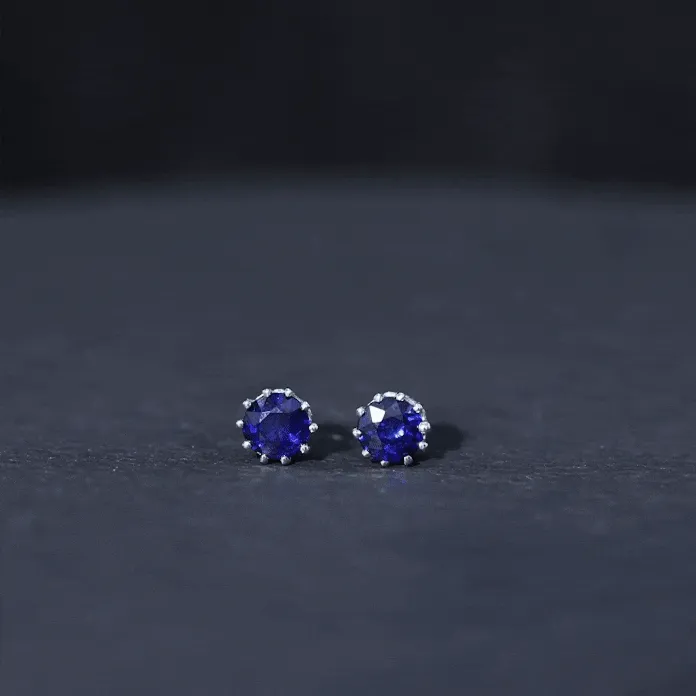 2 CT Blue Sapphire Solitaire Stud Earrings in Crown Setting