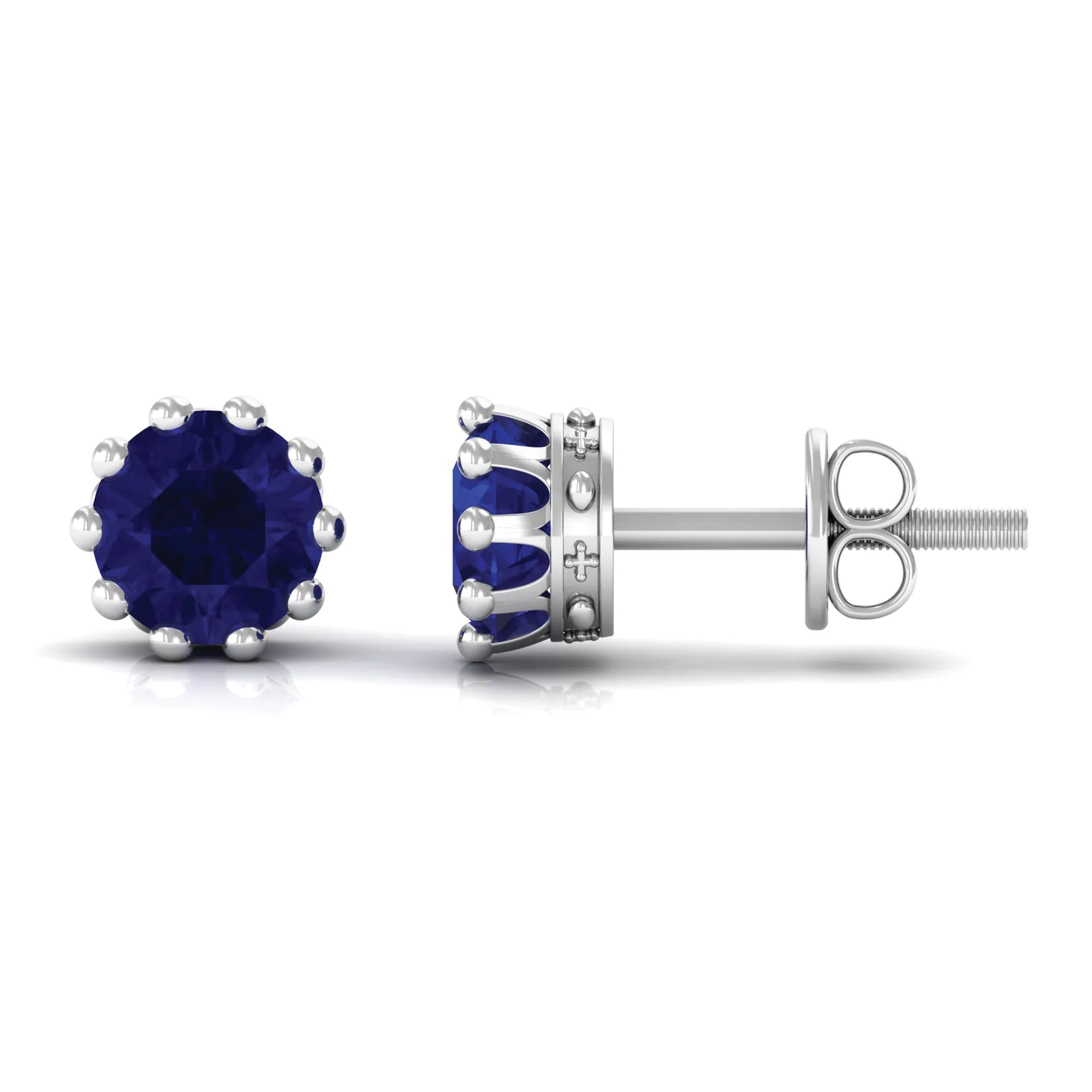 2 CT Blue Sapphire Solitaire Stud Earrings in Crown Setting