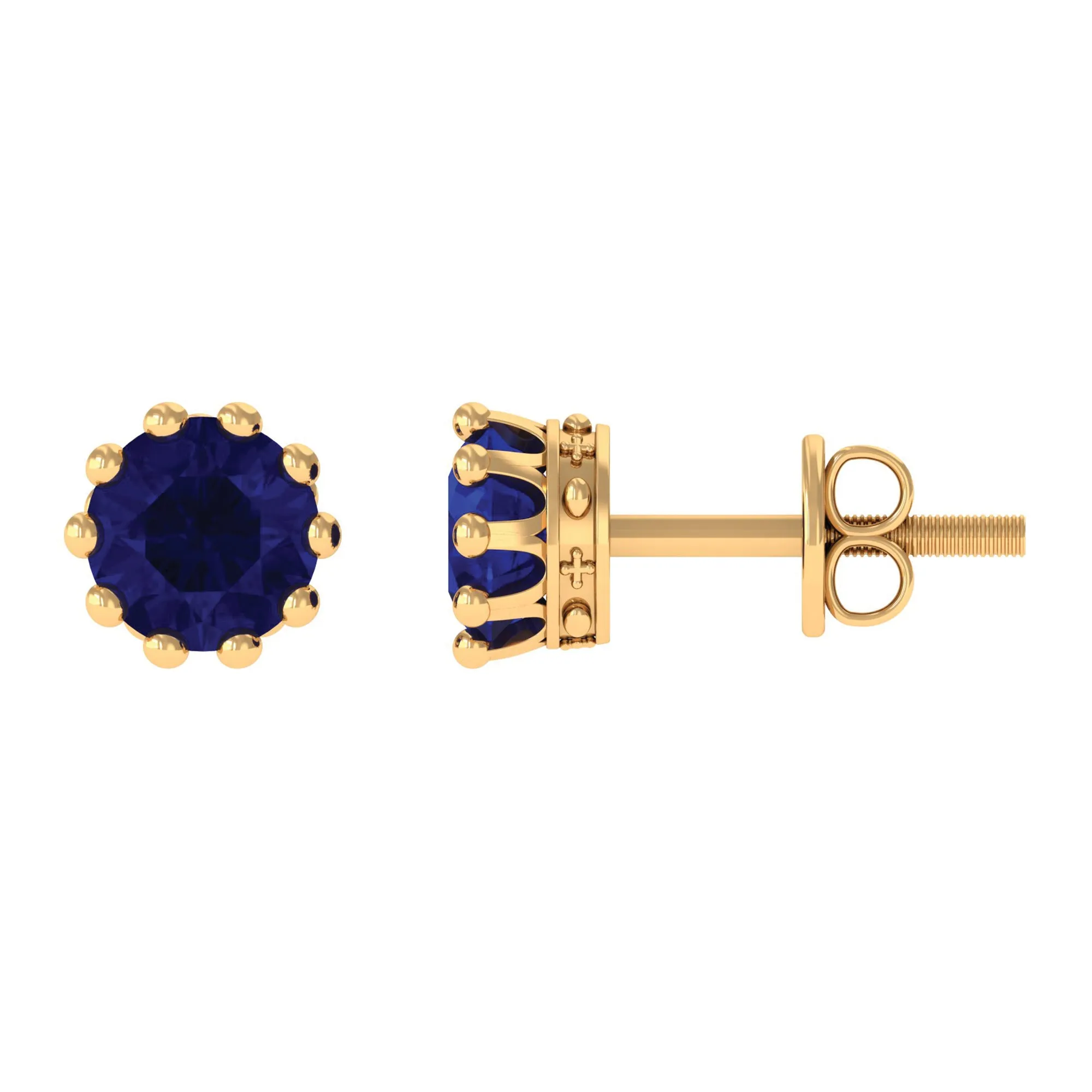 2 CT Blue Sapphire Solitaire Stud Earrings in Crown Setting