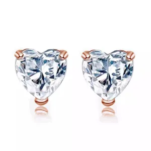 24k Rose Gold Plated 2 Carat Heart Created White Sapphire CZ Stud Earrings