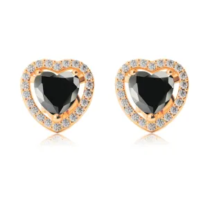 24k Yellow Gold Plated 1/2 Ct Created Halo Heart Black Sapphire Stud Earrings