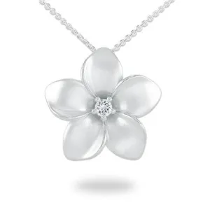 24" Adjustable Plumeria White Sapphire Necklace in Sterling Silver - 28mm