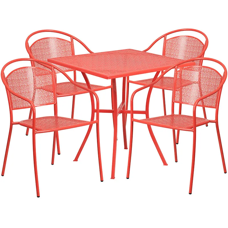 28SQ Coral Patio Table Set CO-28SQ-03CHR4-RED-GG