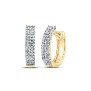 3 Row Hoop Diamond Earrings .25cttw 10K Yellow Gold