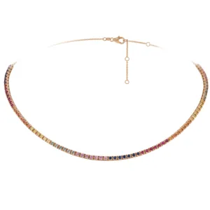 3.07ct Diamond Multi Gemstone 18K Gold Tennis Necklace