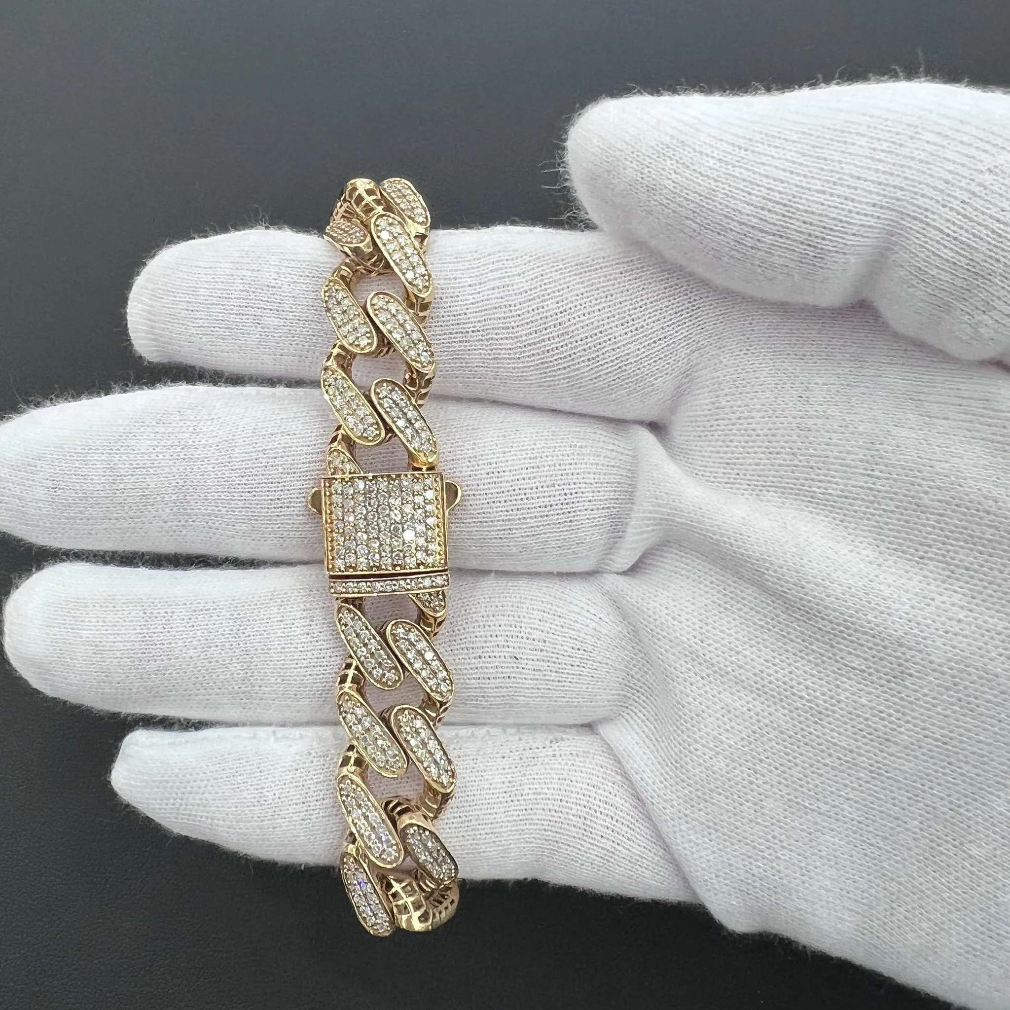 4.21cttw Diamond Miami Cuban Link Chain Bracelet Real 10k Yellow Gold 13mm