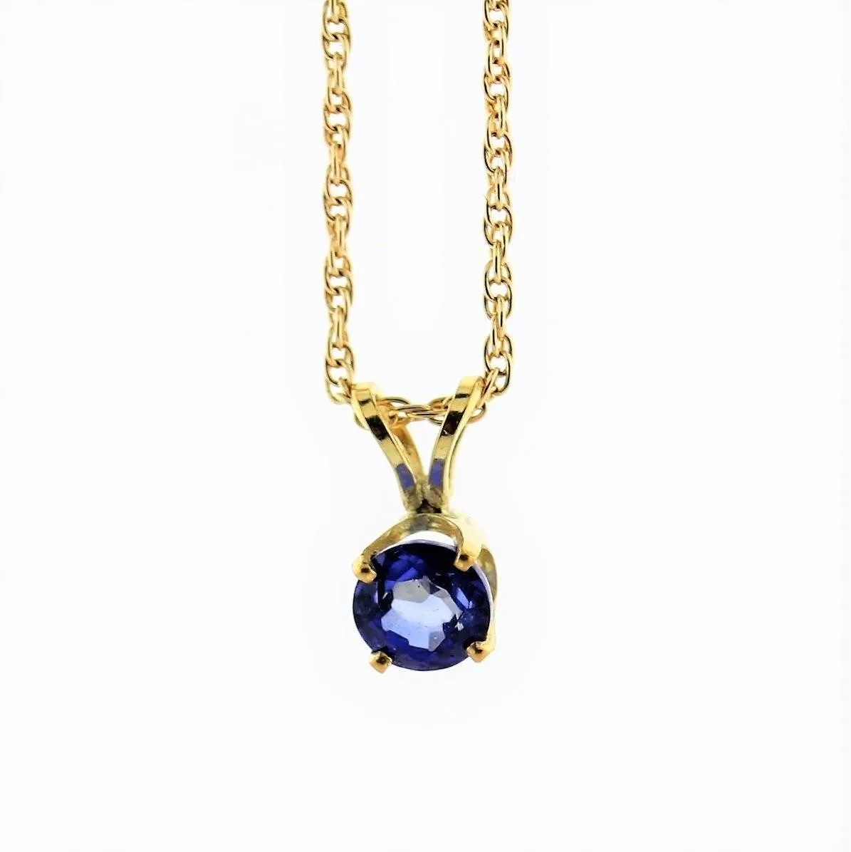 5 mm Round Sapphire Solitaire Pendant Necklace 14k Yellow Gold September Birthstone