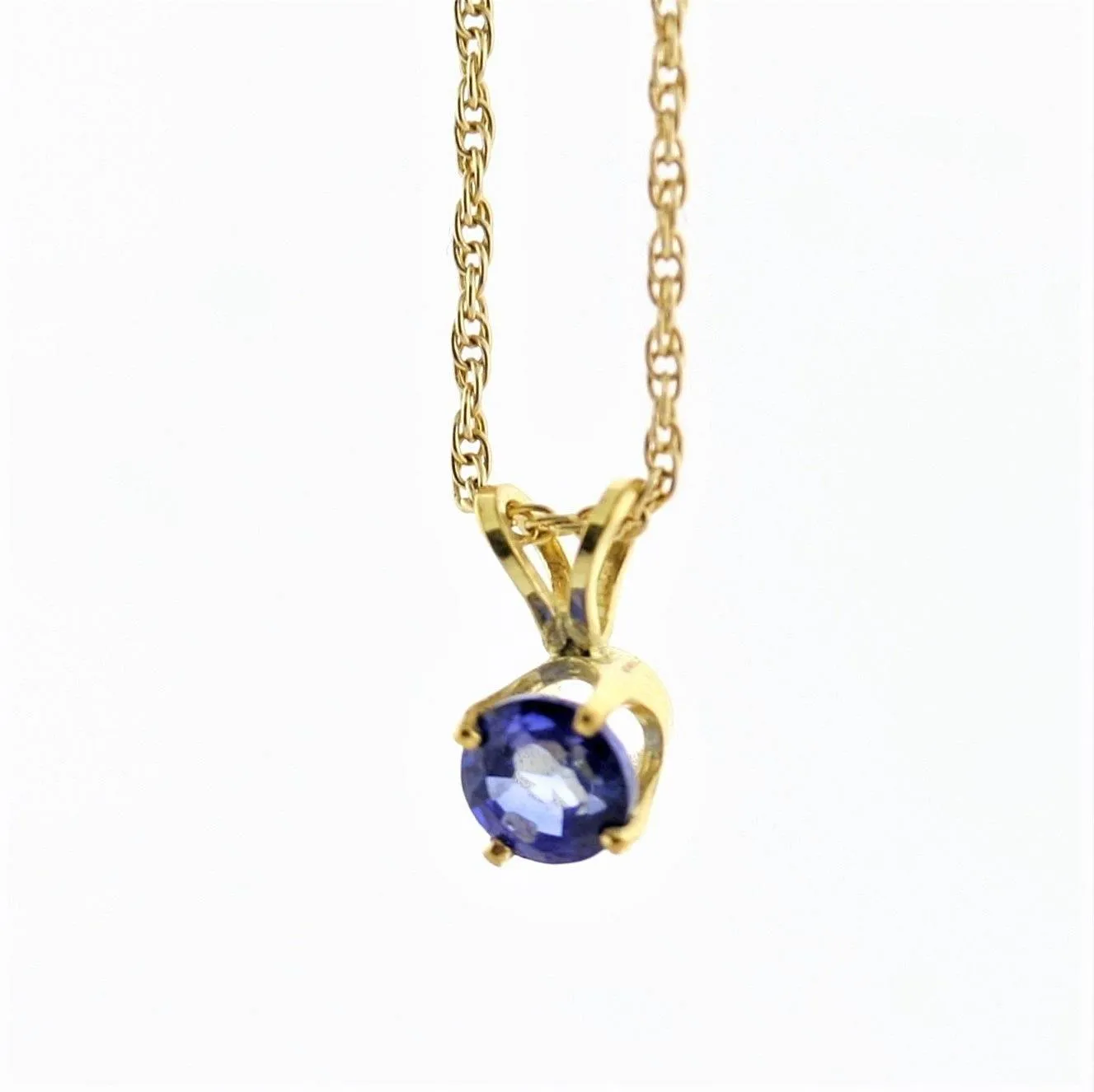 5 mm Round Sapphire Solitaire Pendant Necklace 14k Yellow Gold September Birthstone