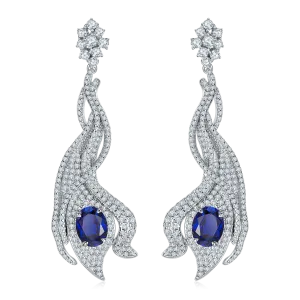 5.0 Carat Oval Lab-Created Gemstone S925 Silver Plated Platinum Phoenix Tail Drop Earrings