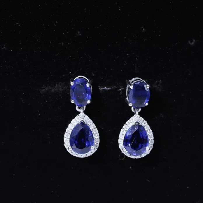 5.5 CT Classic Created Blue Sapphire Dangle Earrings with Moissanite