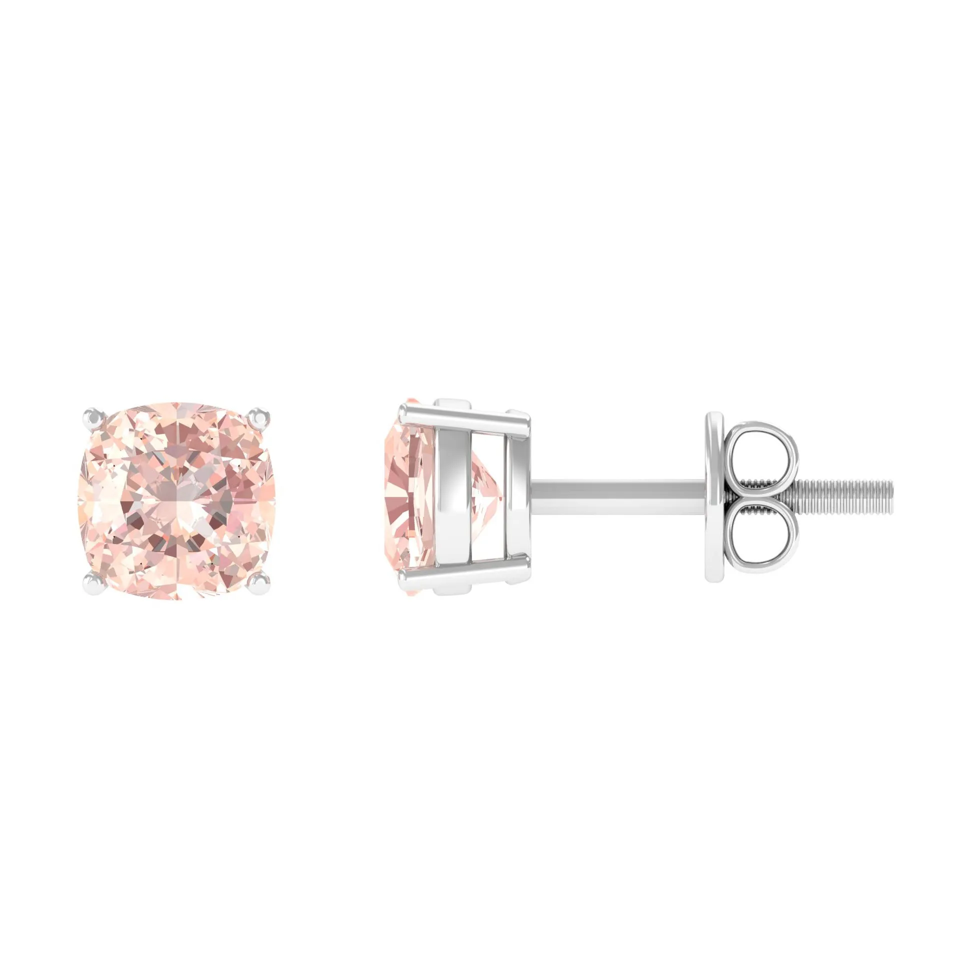 6 MM Cushion Cut Solitaire Morganite Stud Earrings