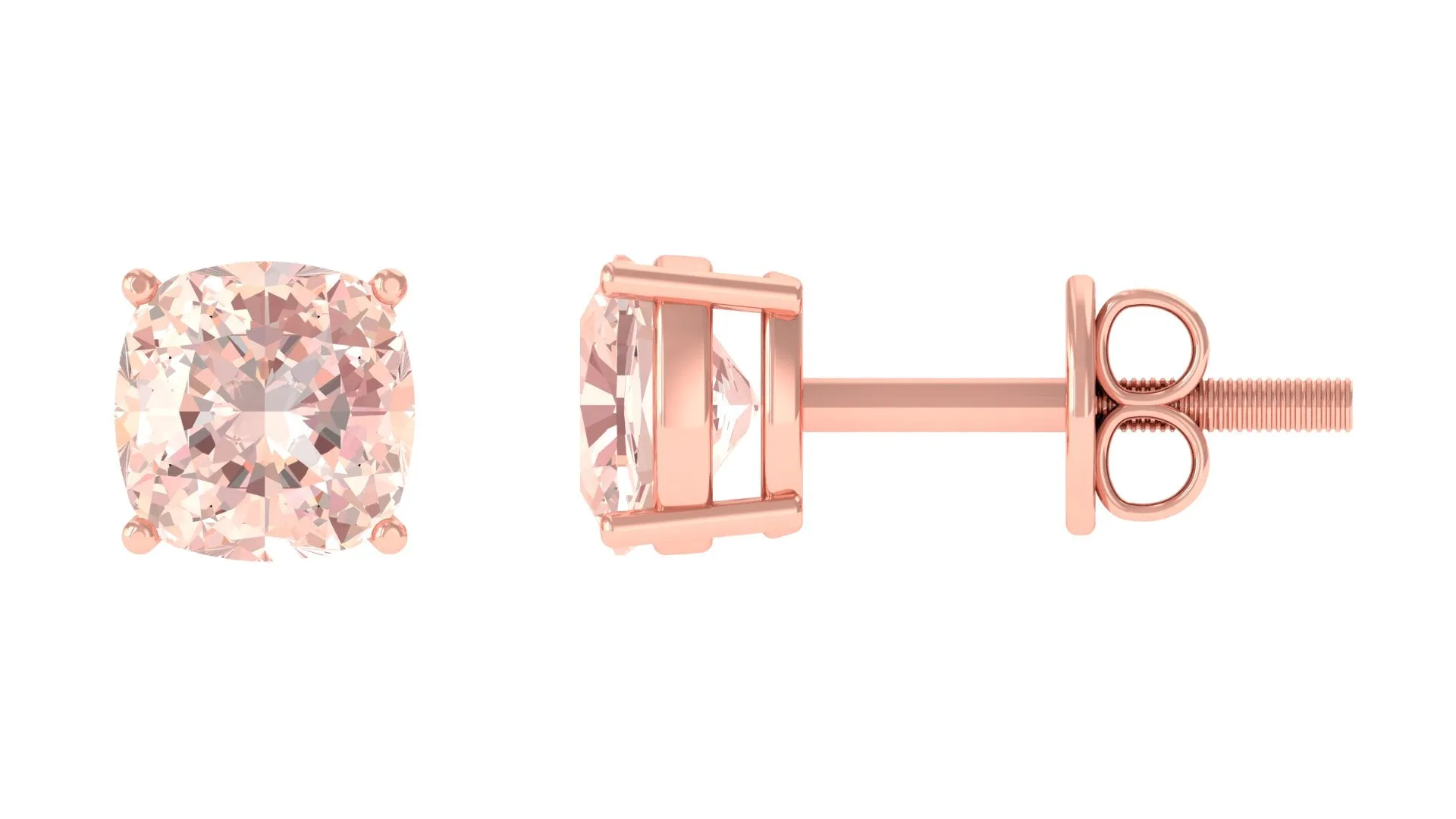 6 MM Cushion Cut Solitaire Morganite Stud Earrings