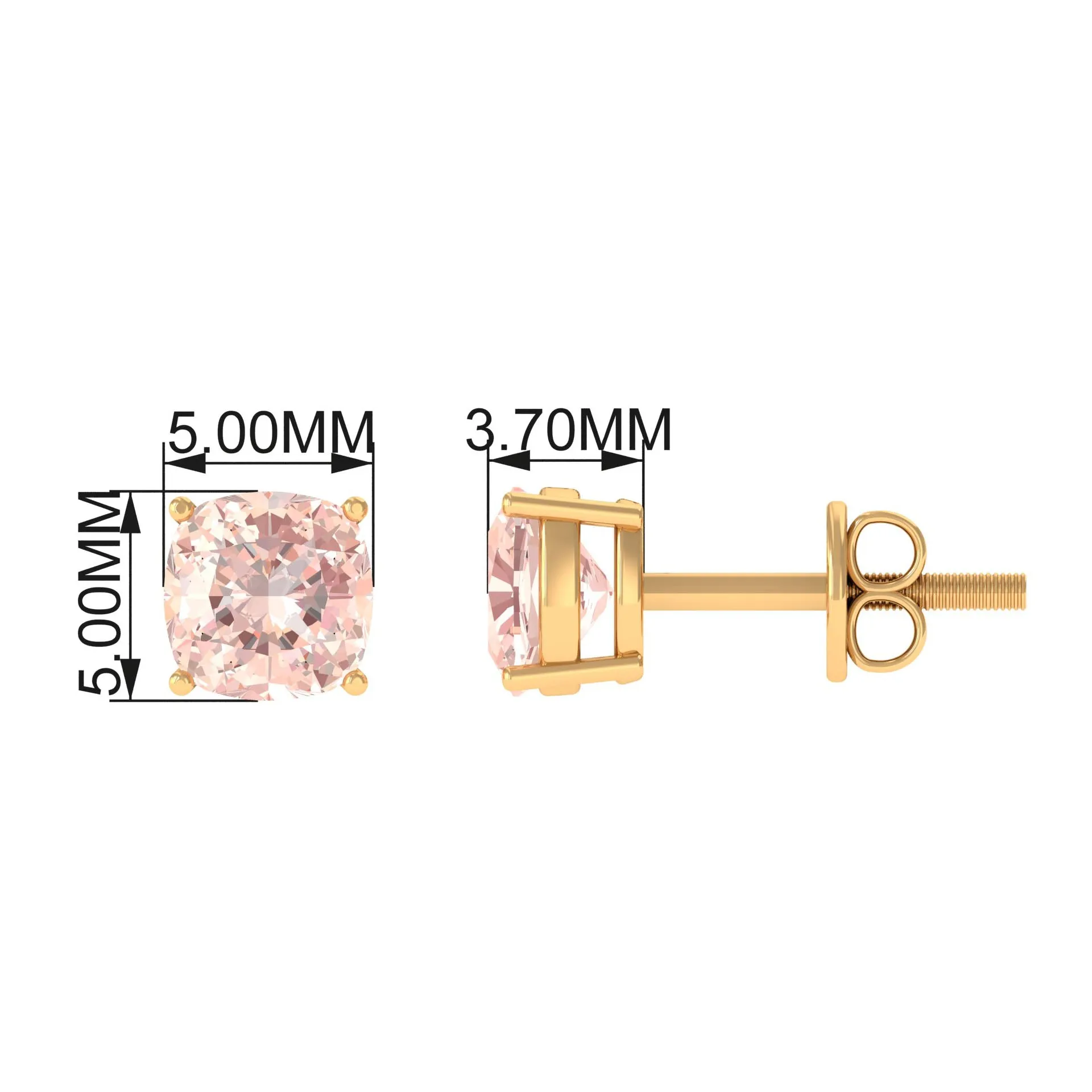 6 MM Cushion Cut Solitaire Morganite Stud Earrings