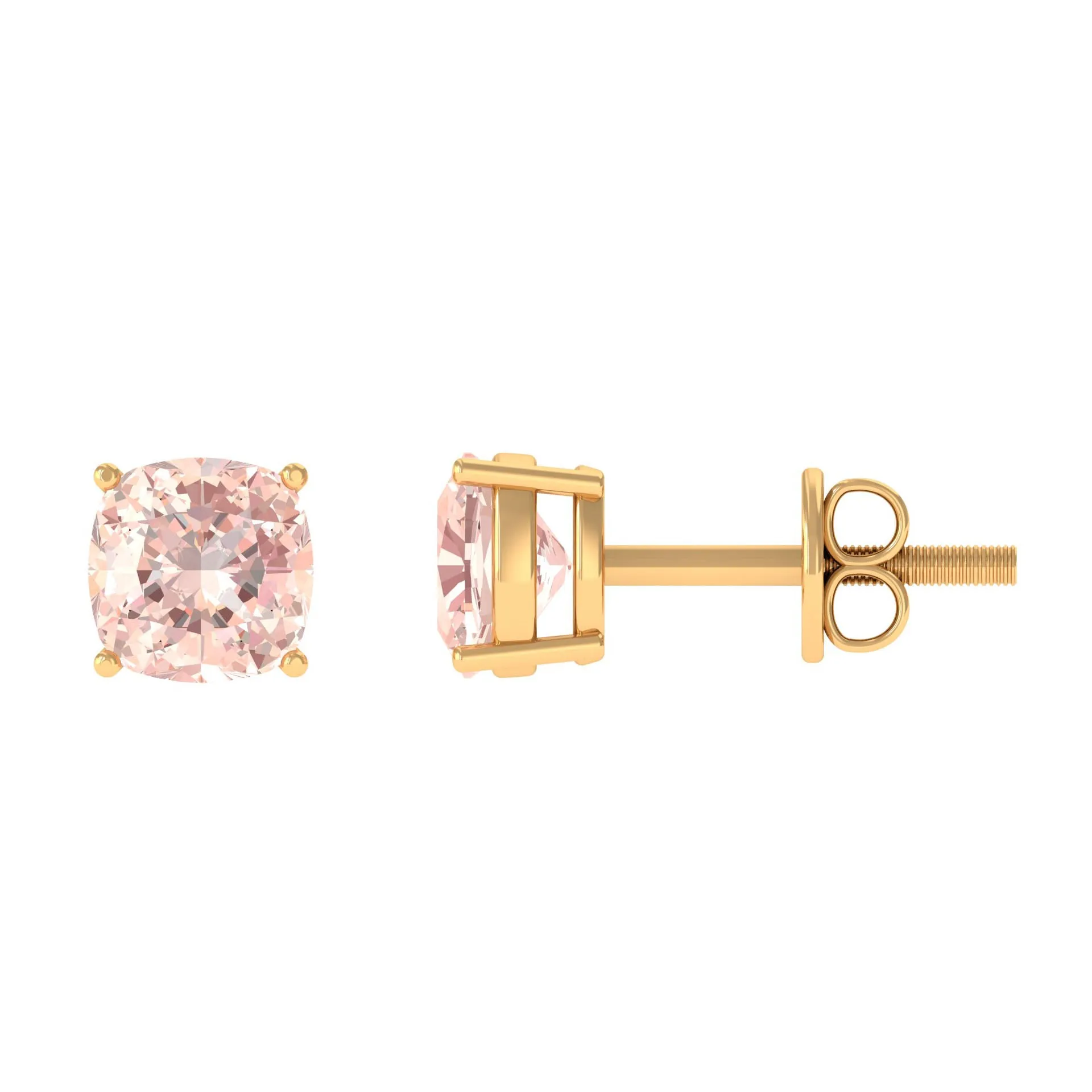 6 MM Cushion Cut Solitaire Morganite Stud Earrings