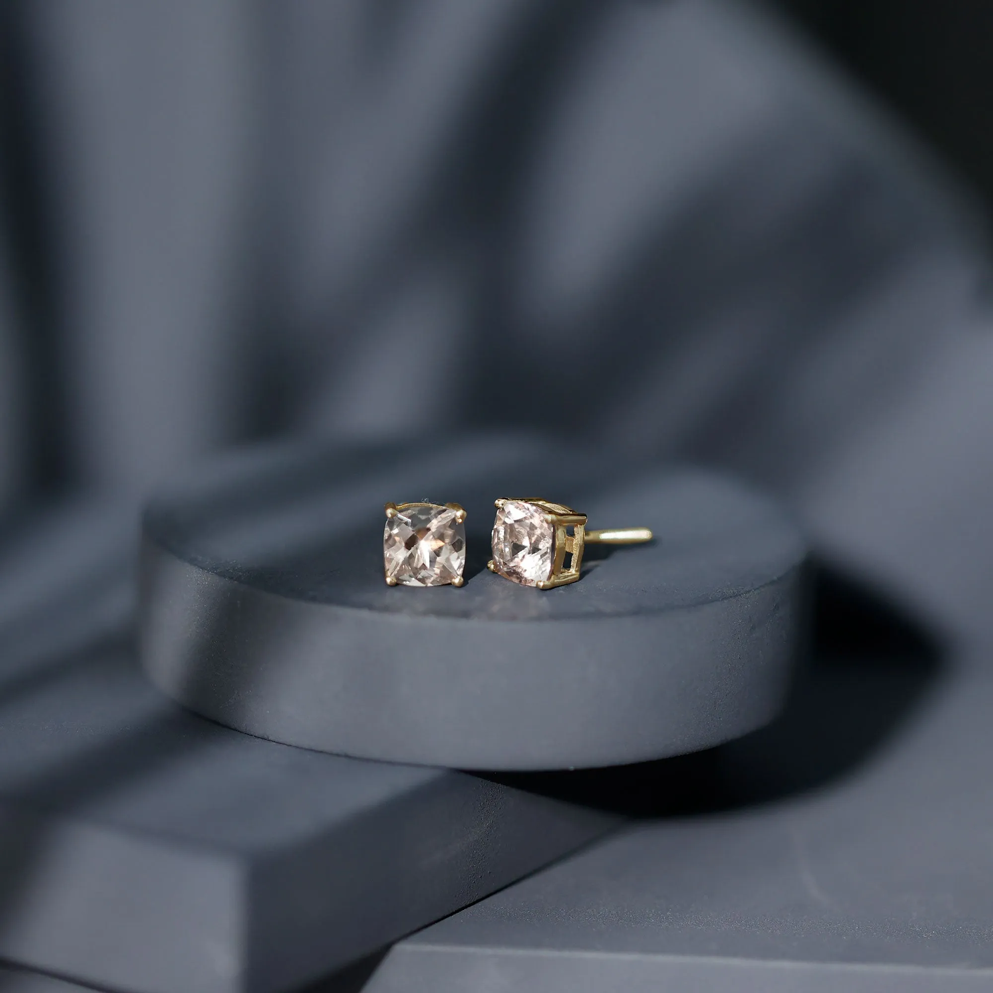 6 MM Cushion Cut Solitaire Morganite Stud Earrings