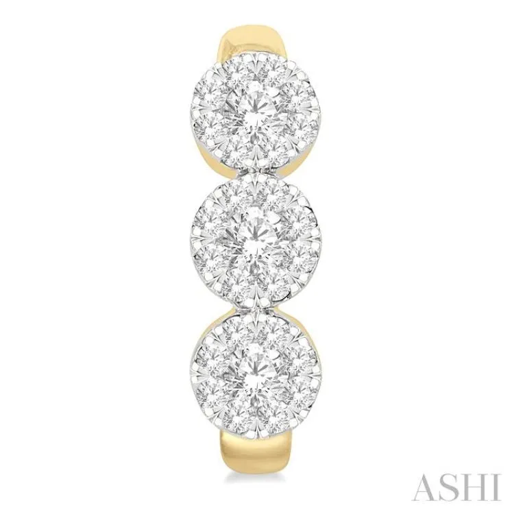 7/8 ctw Lovebright Round Cut Diamond Half Hoop Earring in 14K Yellow and White Gold