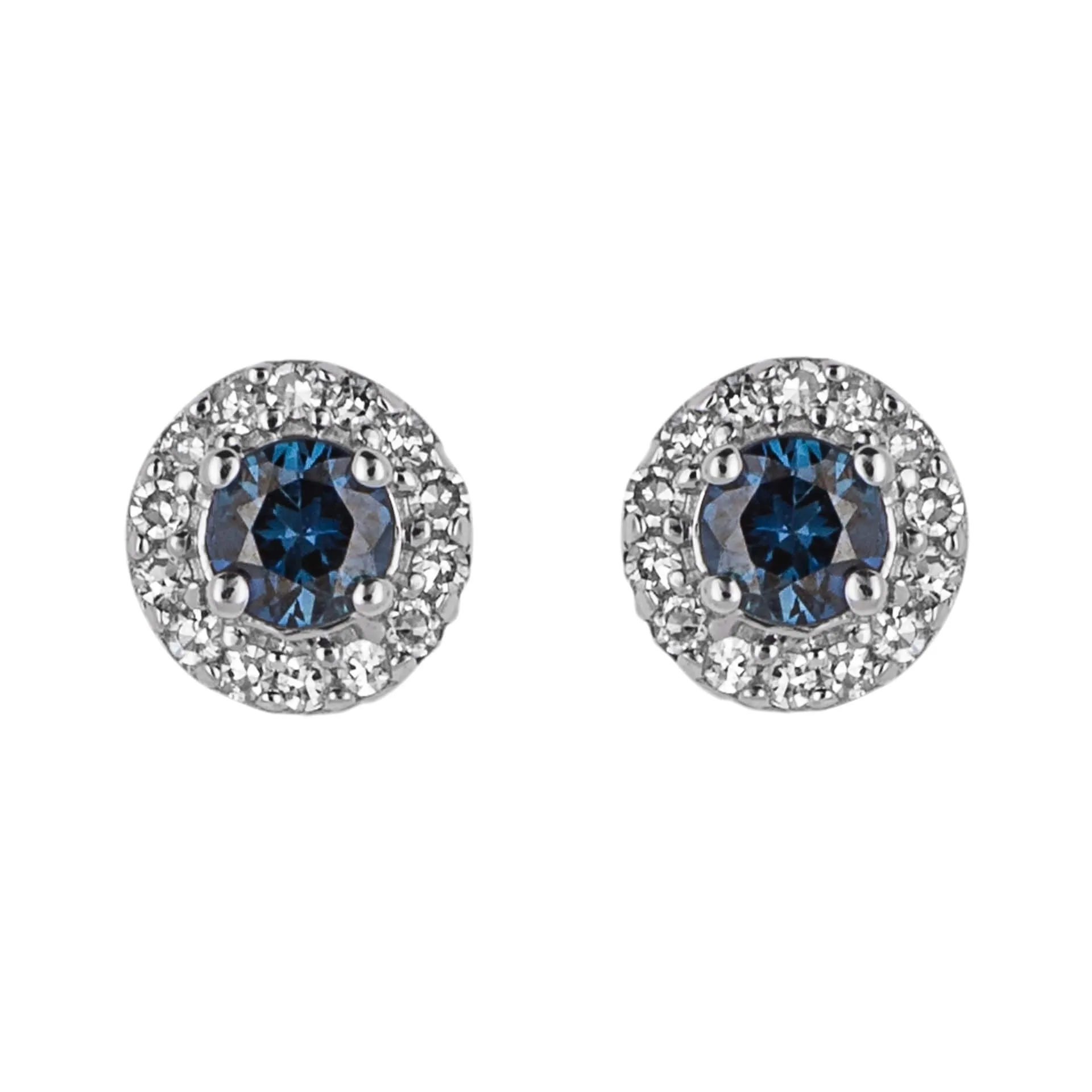 9ct White Gold Diamond Sapphire Round Earrings