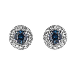 9ct White Gold Diamond Sapphire Round Earrings