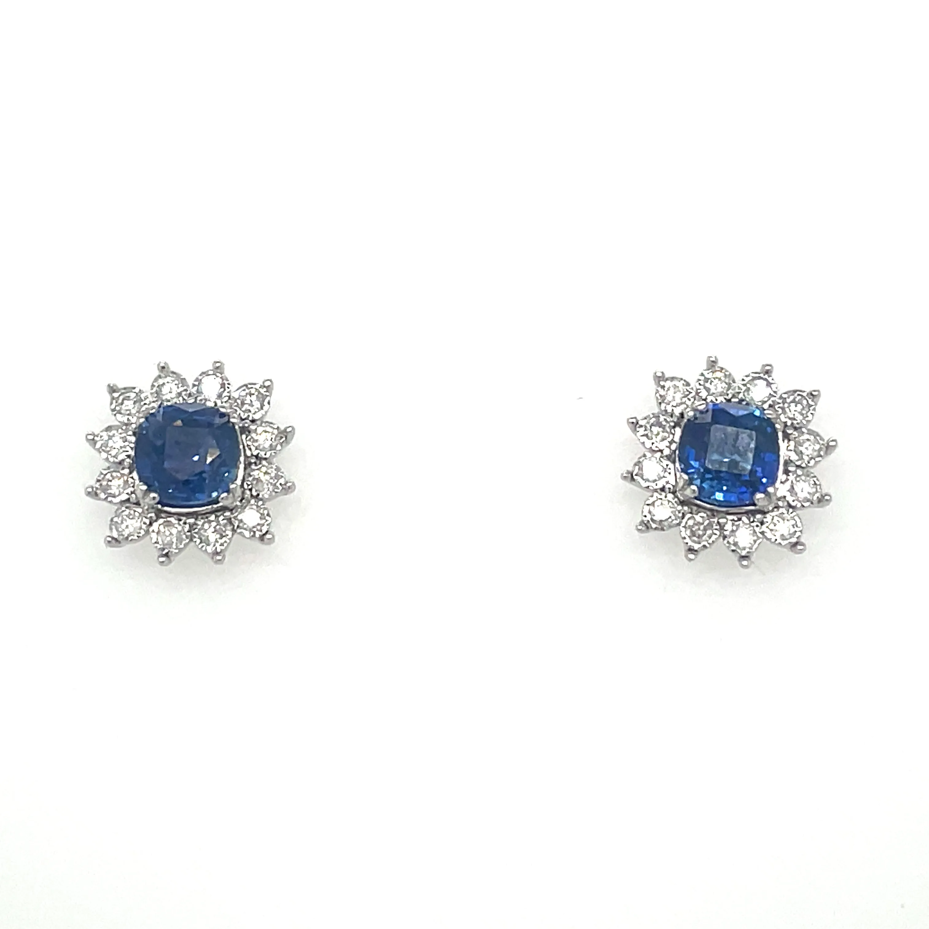 9ct White Gold Round Sapphire and Diamond Cluster Halo Earrings