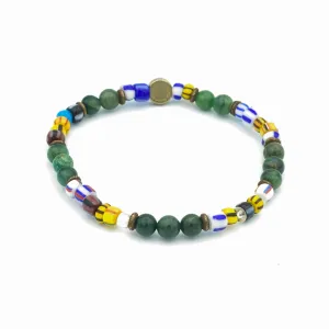 African Glass Beads And Gemstone Stretch Bracelet