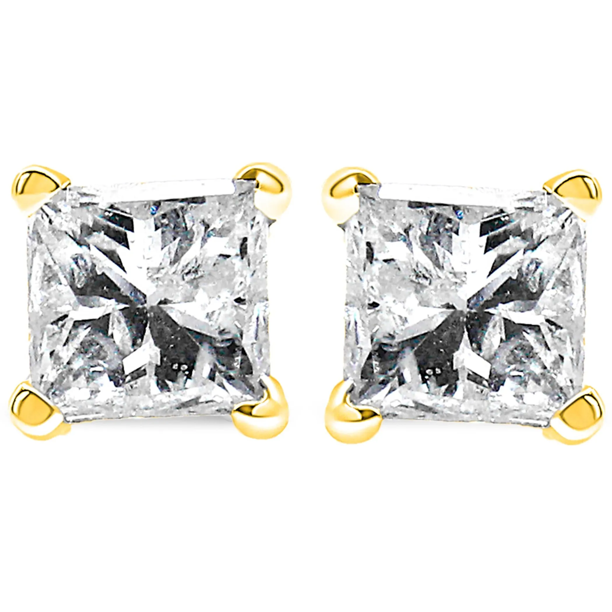 AGS Certified Princess-Cut Square Diamond 4-Prong Solitaire Stud Earrings in 14K Gold (P-Q Color, I1-I2 Clarity)