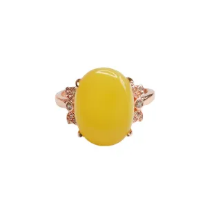 Amber Zircon Bow Ring with Natural Beeswax Yellow Tones