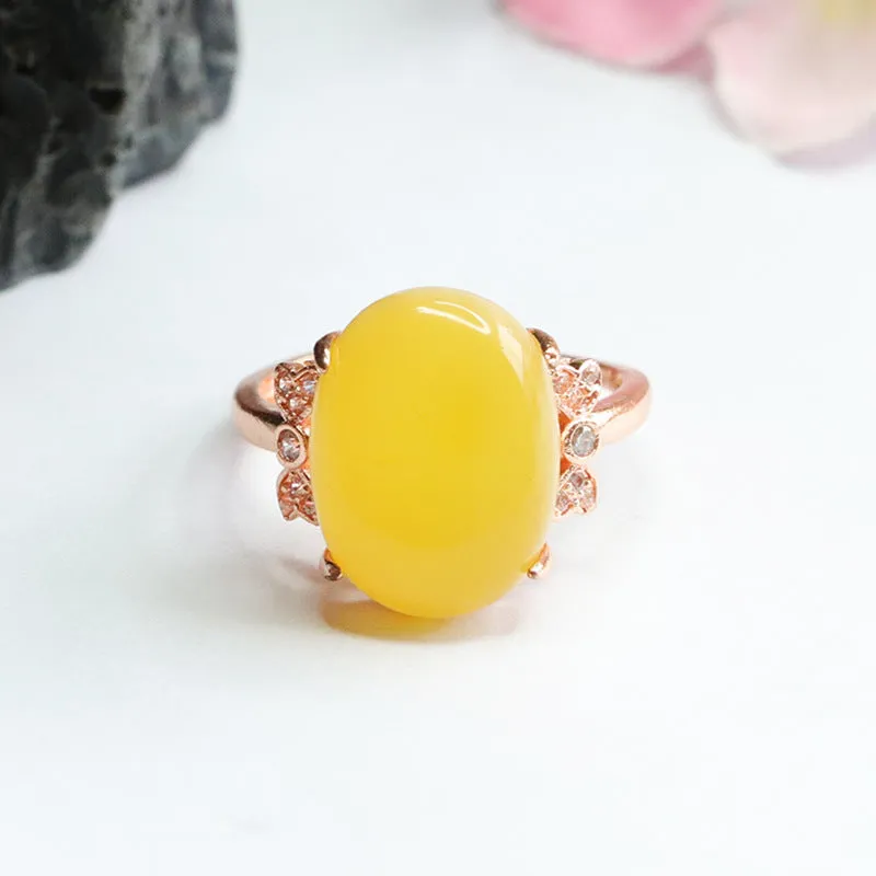 Amber Zircon Bow Ring with Natural Beeswax Yellow Tones