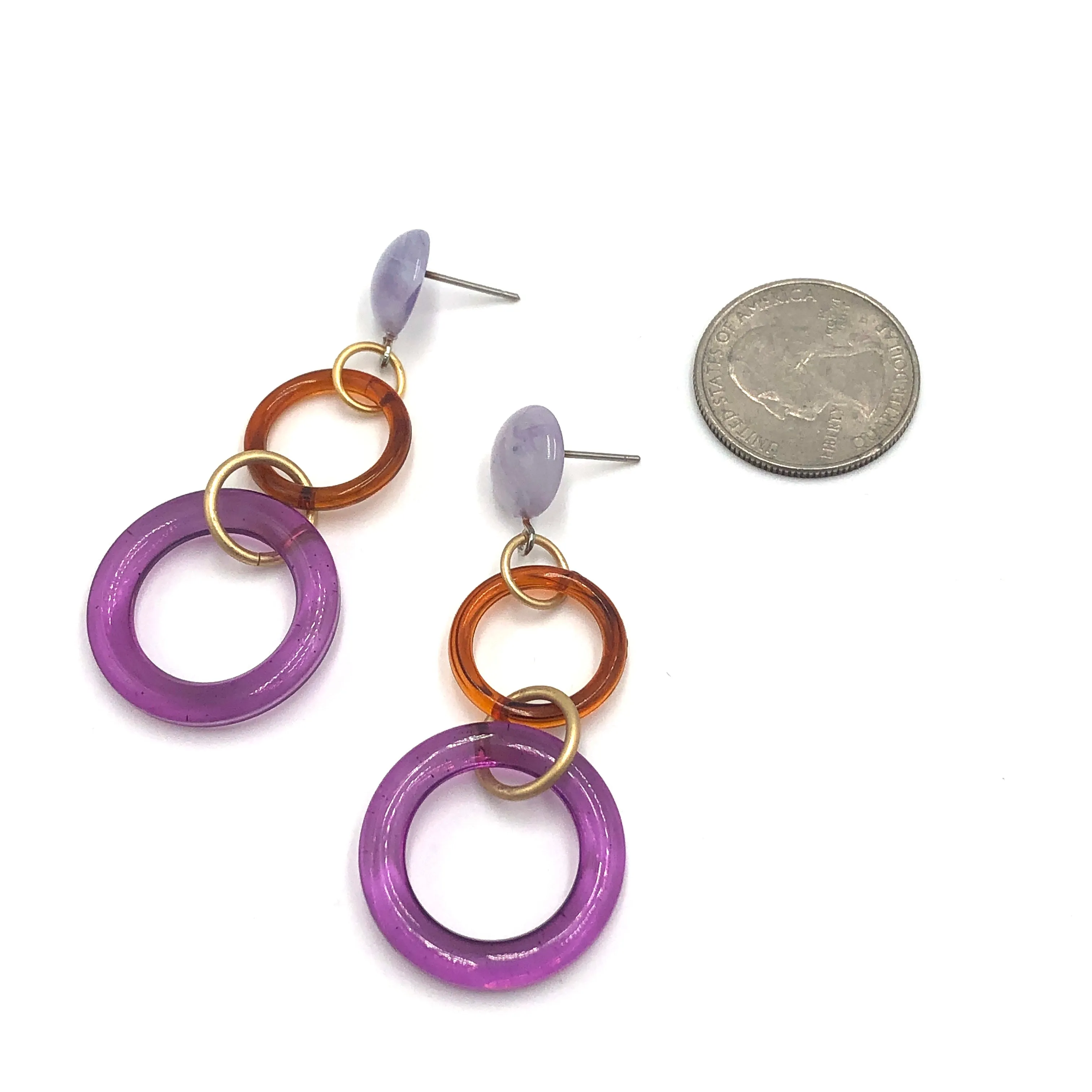 Amethyst & Tortoise Tri-Ring Statement Earrings