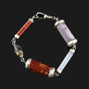 Antique Silver Scottish Agate Barrel Bracelet