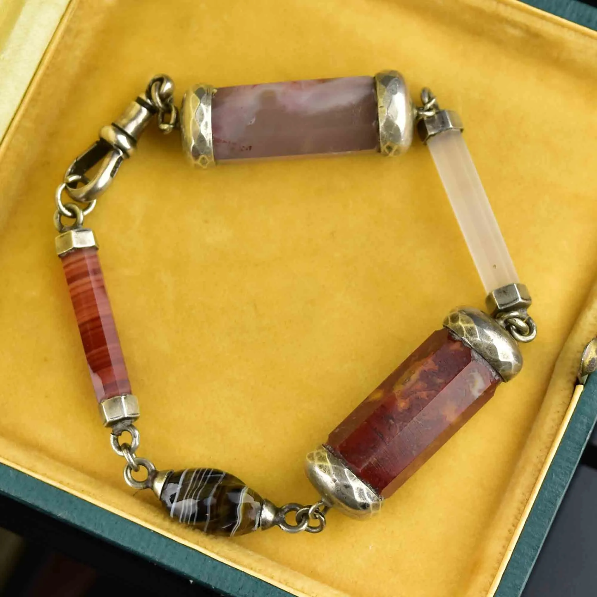 Antique Silver Scottish Agate Barrel Bracelet