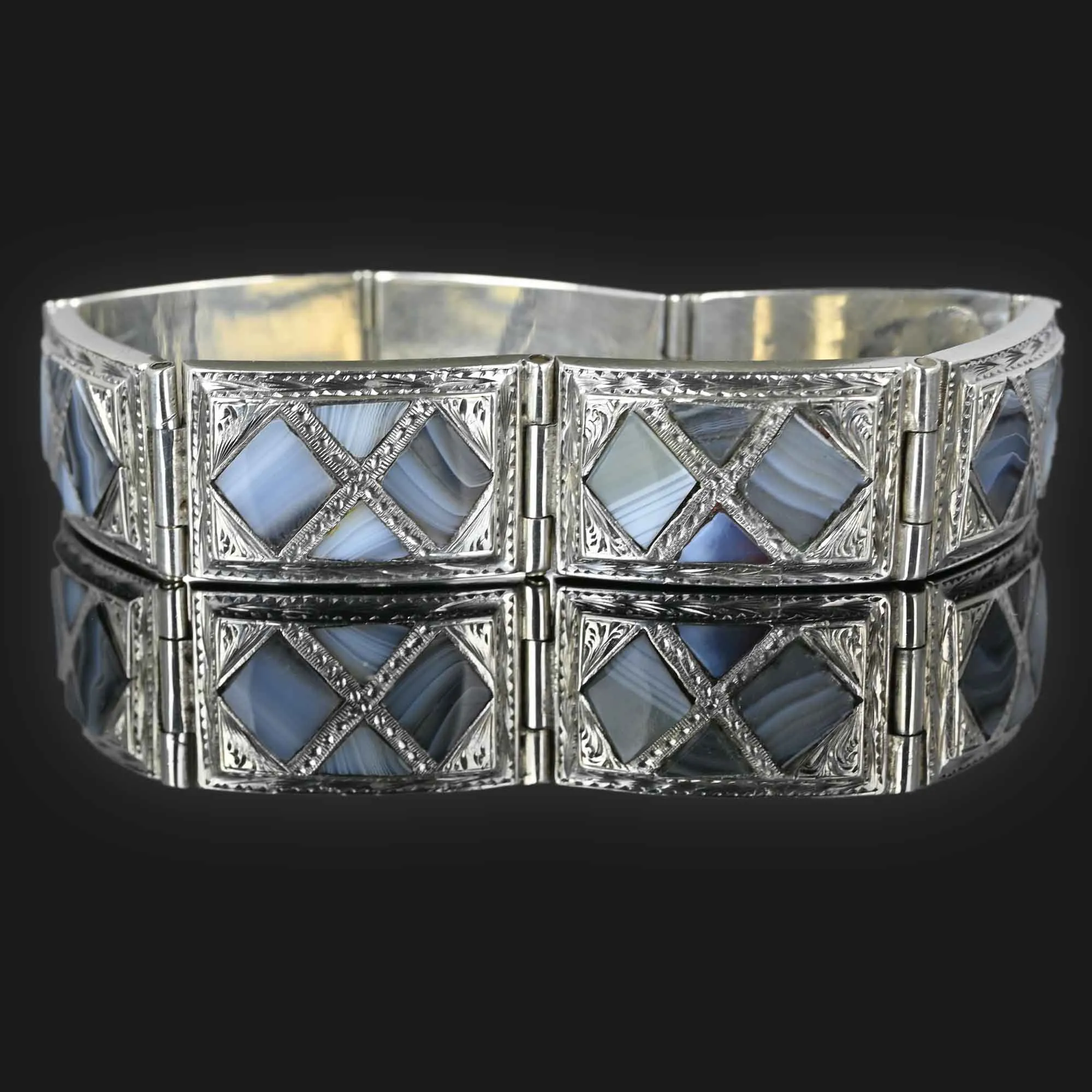 Antique Silver Scottish Montrose Agate Bracelet