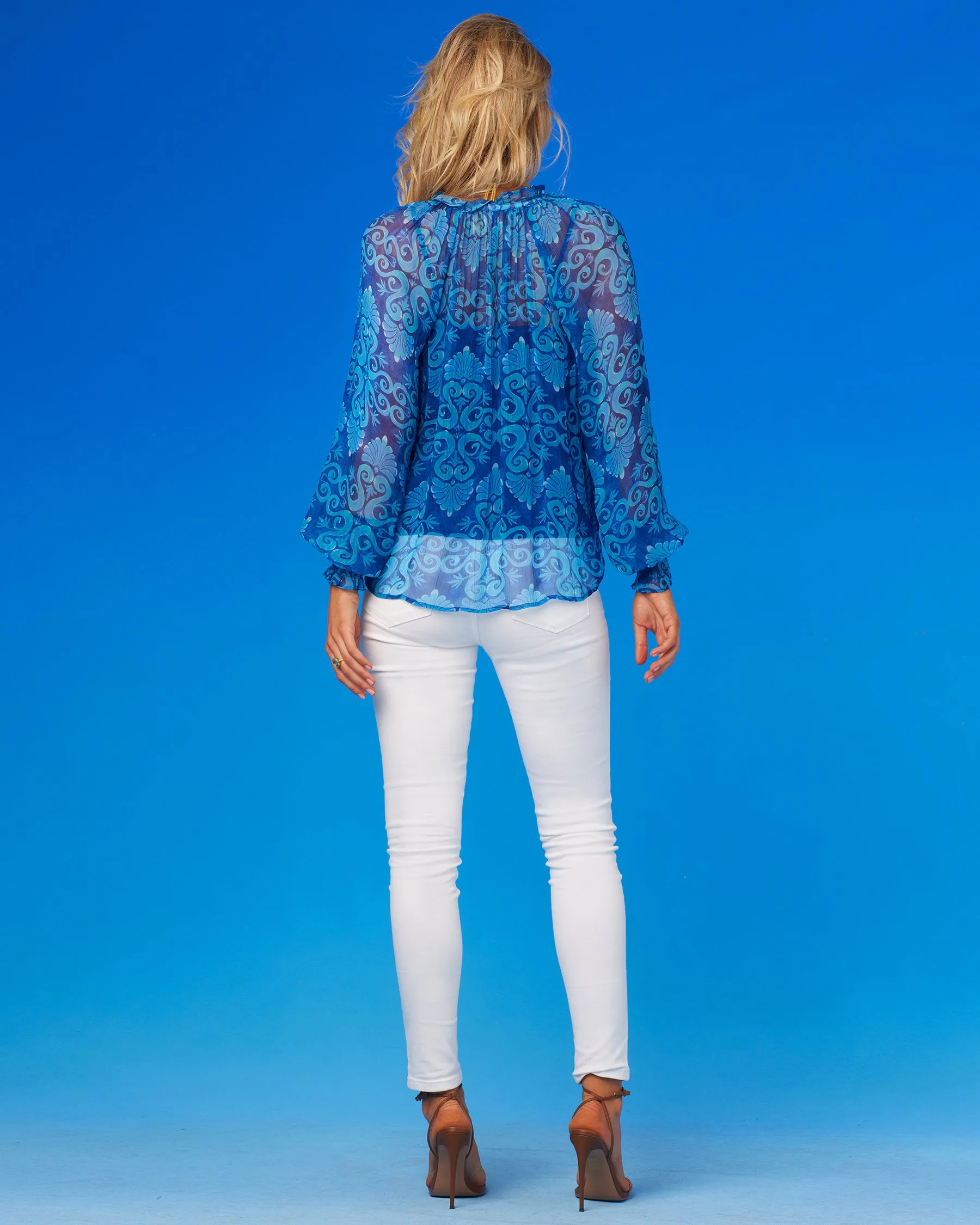 Artemisia Chiffon Blouse in Blue Mediterranean Swirl