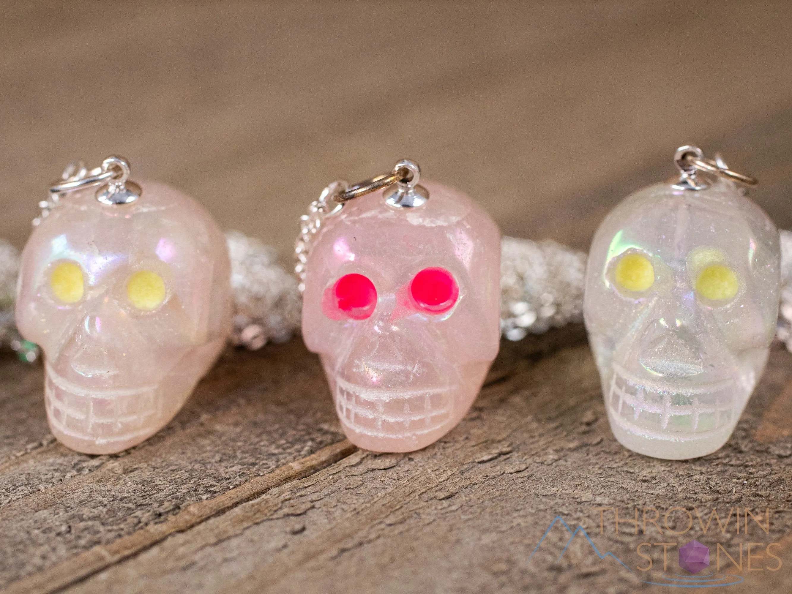 AURA QUARTZ Crystal Skull Necklace w Glow in the Dark Eyes - Pastel Goth, Goth Jewelry, Crystal Jewelry, E1749