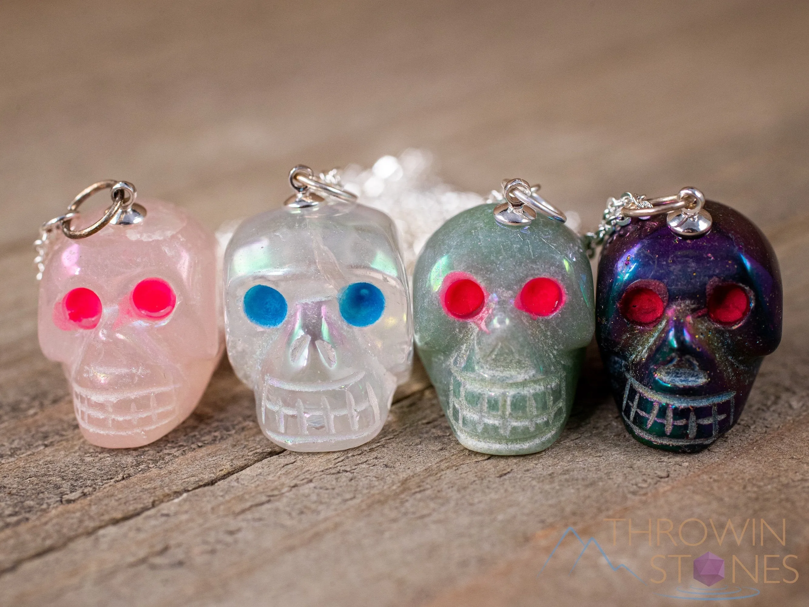 AURA QUARTZ Crystal Skull Necklace w Glow in the Dark Eyes - Pastel Goth, Goth Jewelry, Crystal Jewelry, E1749