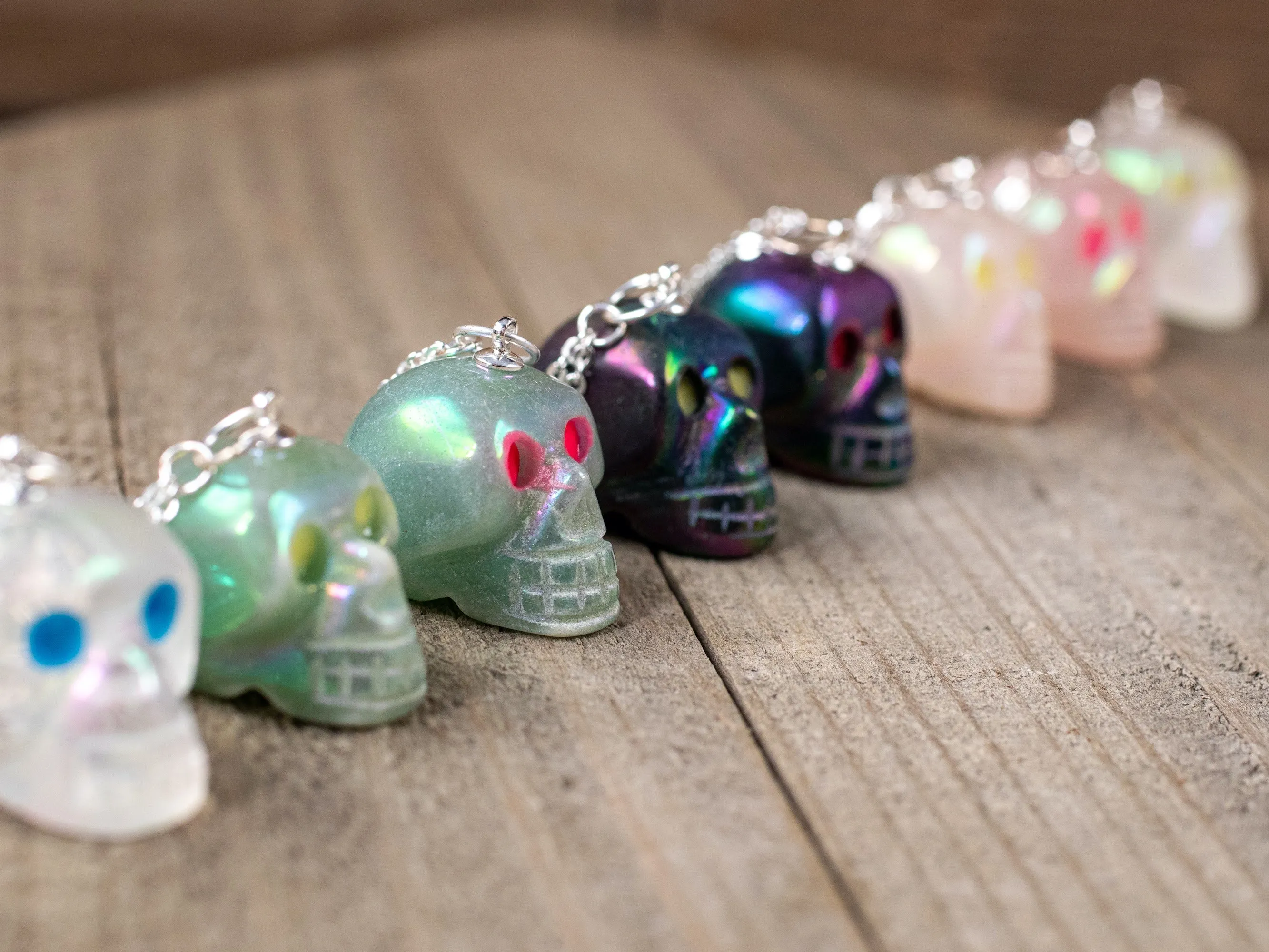 AURA QUARTZ Crystal Skull Necklace w Glow in the Dark Eyes - Pastel Goth, Goth Jewelry, Crystal Jewelry, E1749