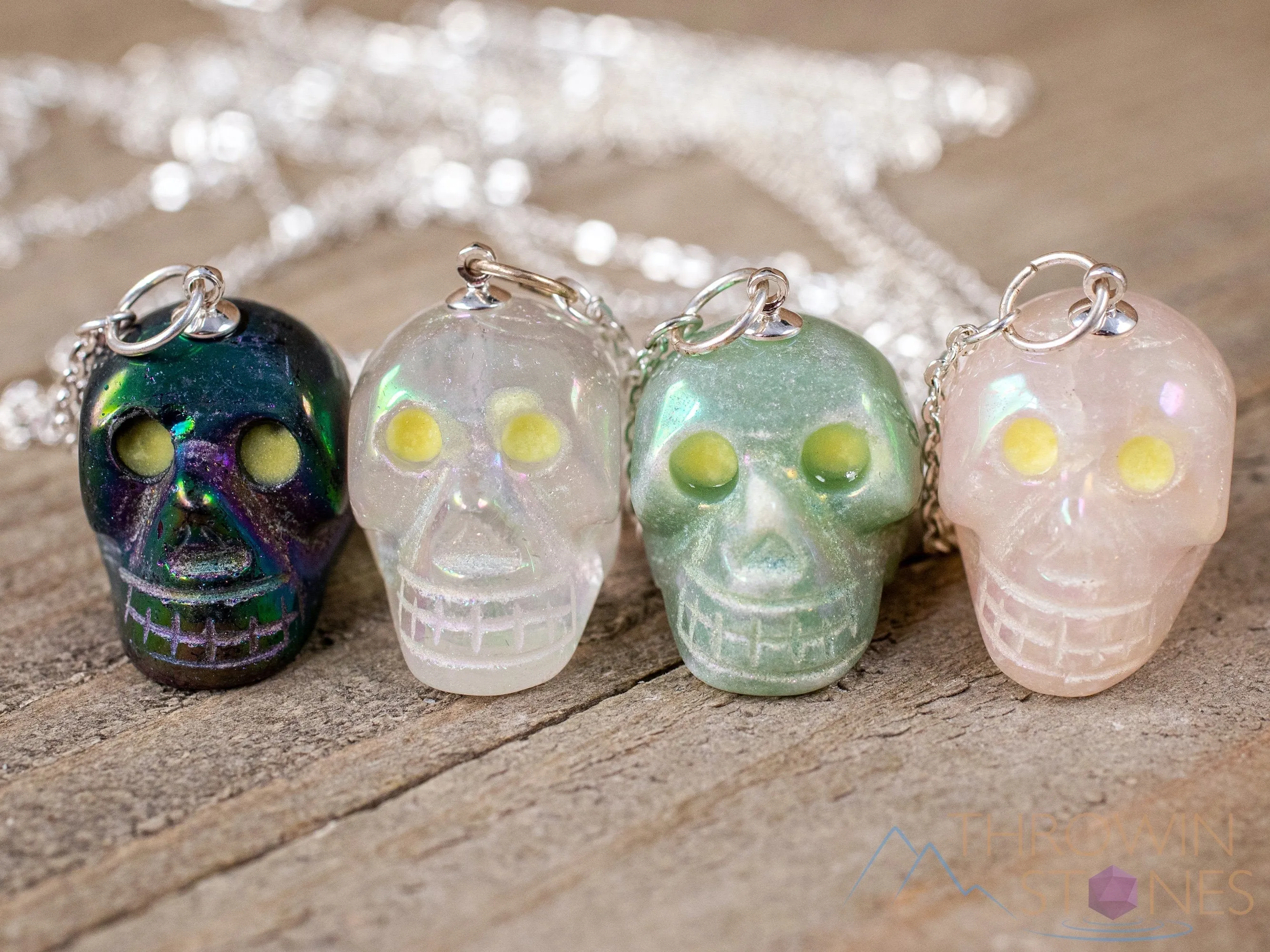 AURA QUARTZ Crystal Skull Necklace w Glow in the Dark Eyes - Pastel Goth, Goth Jewelry, Crystal Jewelry, E1749