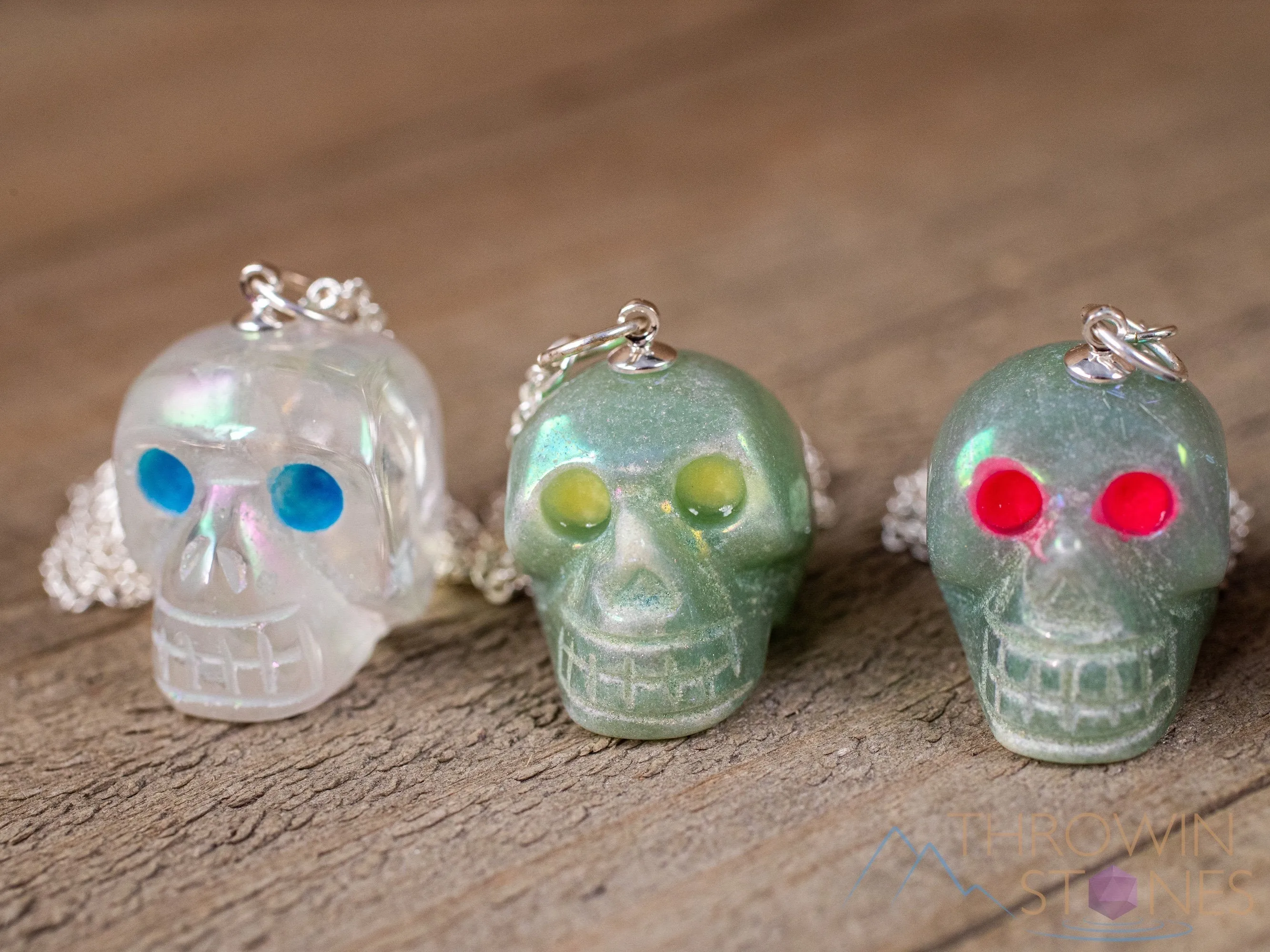 AURA QUARTZ Crystal Skull Necklace w Glow in the Dark Eyes - Pastel Goth, Goth Jewelry, Crystal Jewelry, E1749