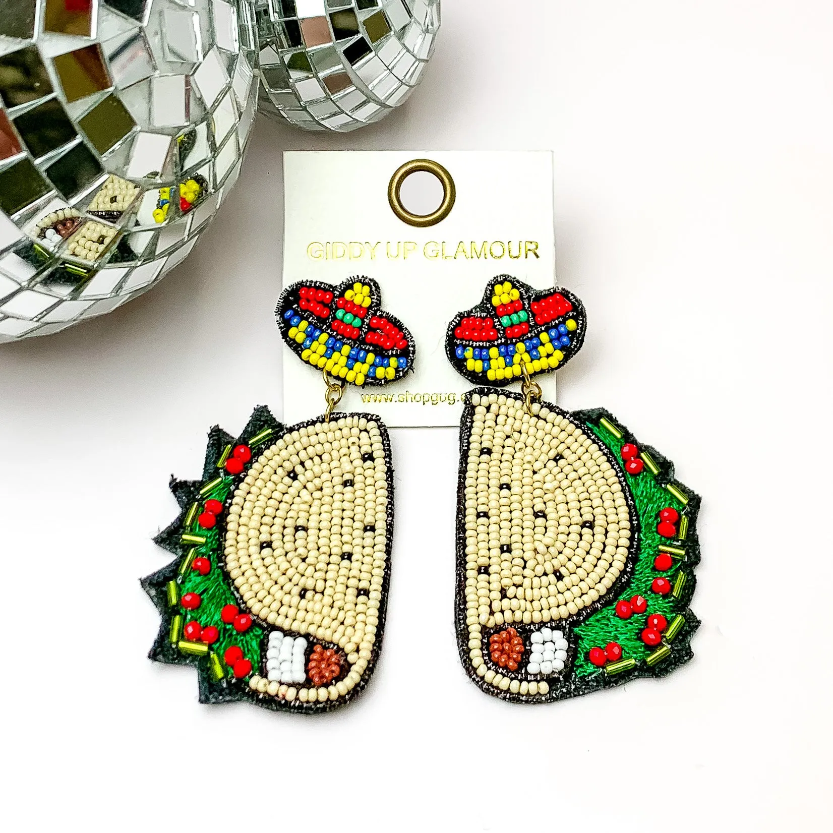 Beaded Multi Color Festive Taco Earrings