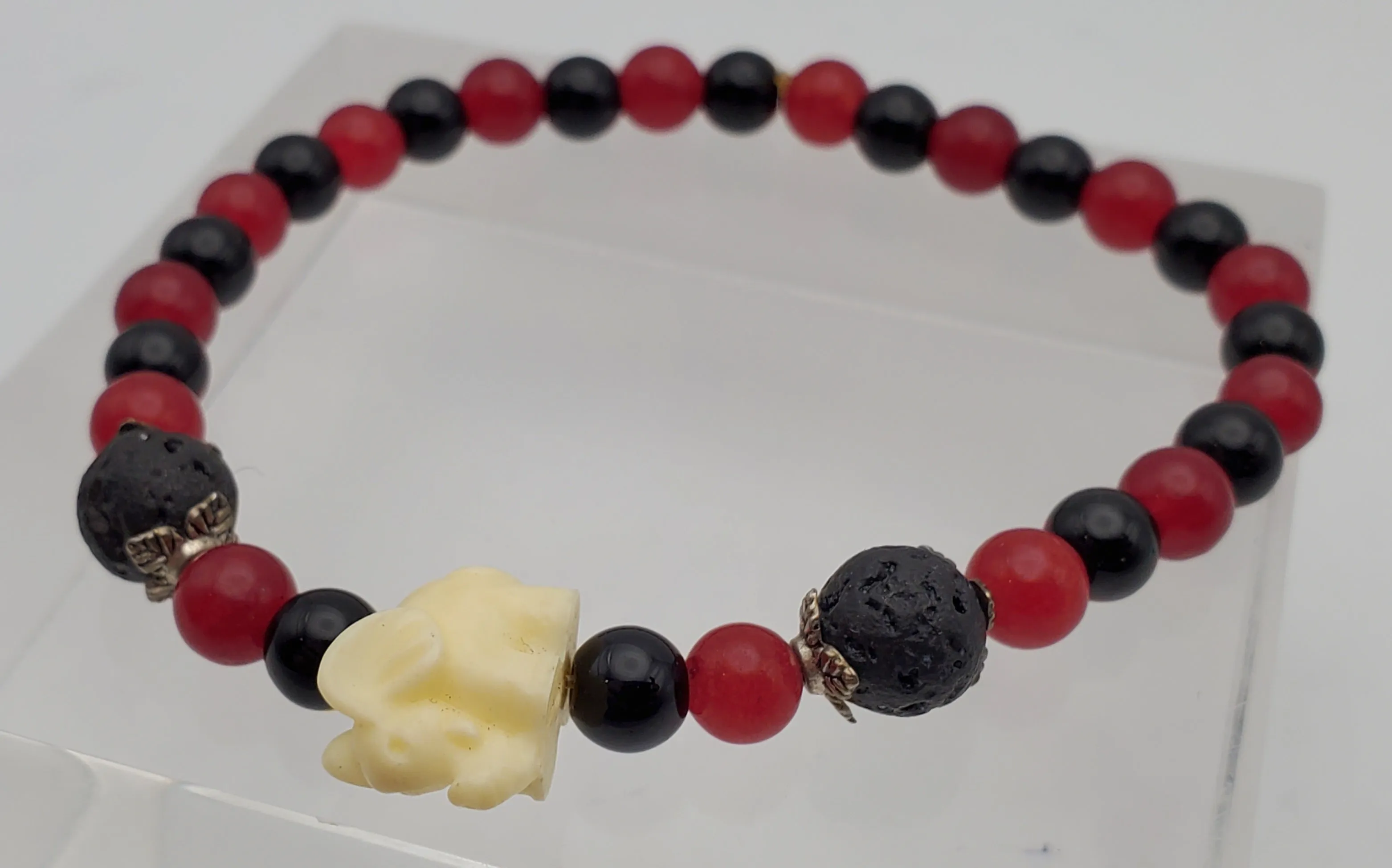 Beaded Stretch Bracelet with Elephant Charm