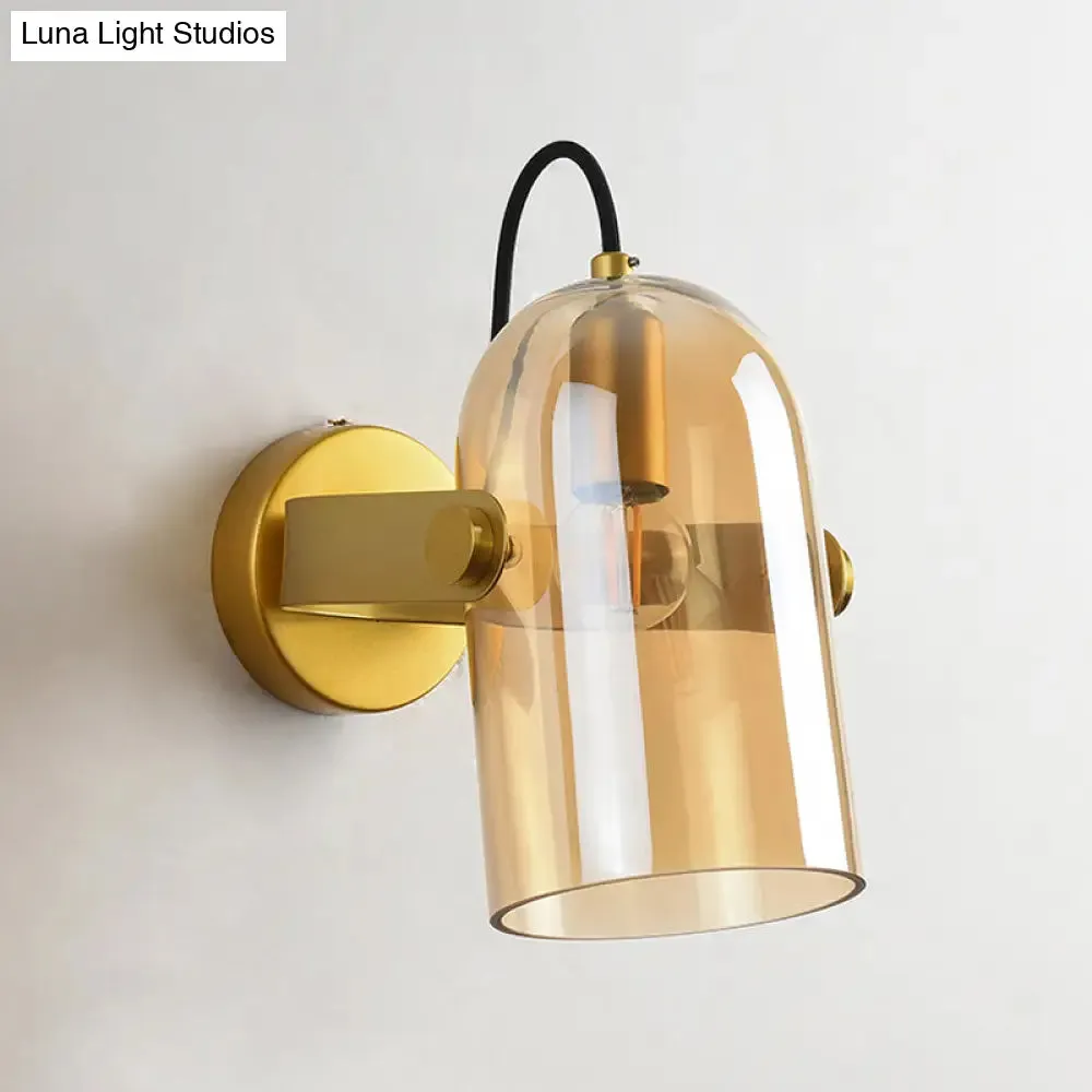 Beautiful Swivel Shade Cloche Bedside Sconce with Vintage Wall Mounted Amber/Smoke Glass - 1 Bulb Light